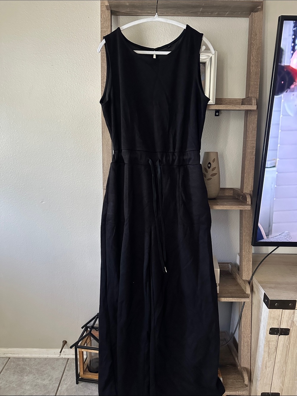 Classic Black Sleeveless Maxi Dress with Waist Tie